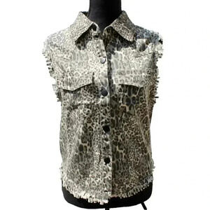 English Rose Women's Animal Print Sleeveless Vest Beaded Collar Size M/L NWT